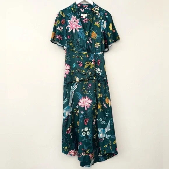 Anthropologie Maeve Green Floral Button Front Shirt Dress Size 8 - Picture 3 of 14